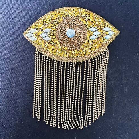 3PCS Rhinestone Crystal Eyes Applique Iron on Patch Applique DIY Sewing Appliques for Bridal Wedding Dress Clothes Shoes Decoration Handmade Wedding Accessories (Silver Black Gold) in Saudi Arabia