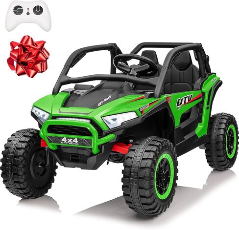 سيارة ركوب 24 فولت، مقعدين XL للطرق الوعرة UTV مع 4 محركات RMP2000W، جهاز تحكم عن بعد، زهرة هدية، موسيقى بلوتوث، أضواء LED، ألعاب ركوب 24 فولت للأطفال الكبار، أخضر in Saudi Arabia