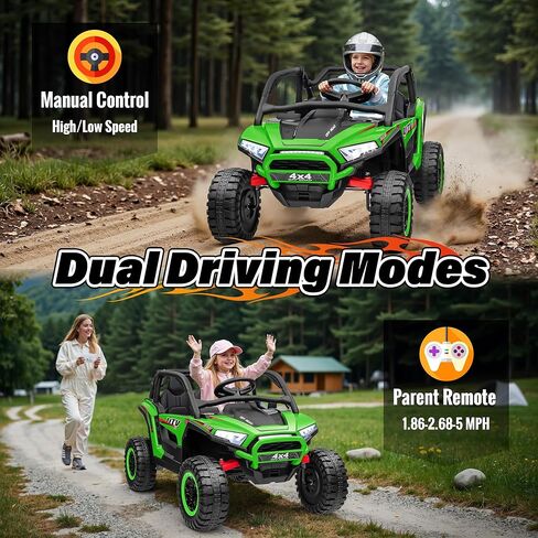 24V Ride on Car, 2 Seater XL Off-Road UTV w/4 RMP2000W Motors, Remote Control, Gift Flower, Bluetooth Music, LED Lights, 24 Volt Ride on Toys for Big Kids, Green in Saudi Arabia