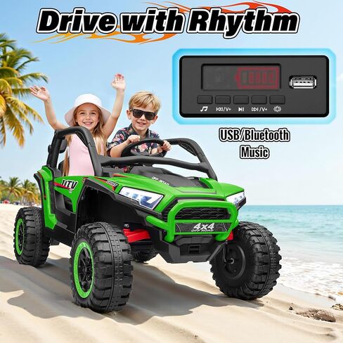 24V Ride on Car, 2 Seater XL Off-Road UTV w/4 RMP2000W Motors, Remote Control, Gift Flower, Bluetooth Music, LED Lights, 24 Volt Ride on Toys for Big Kids, Green in Saudi Arabia