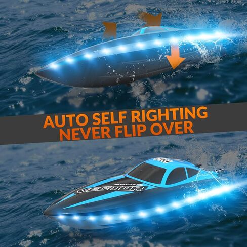 قارب RC - قوارب التحكم عن بعد للبالغين، قوارب سباق RC بتردد 2.4 جيجا هرتز مع أضواء LED لبحيرات حمام السباحة، لعبة مائية صيفية in Kuwait