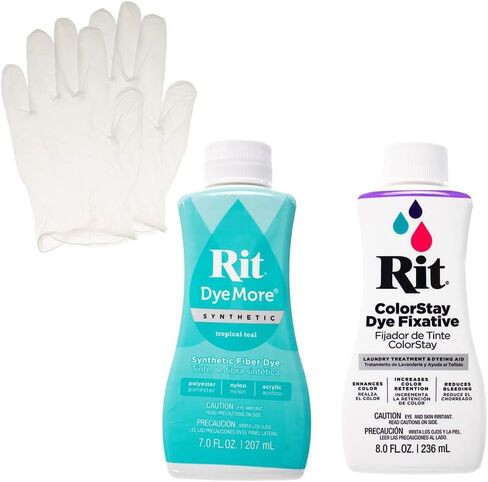 Rit Synthetic Liquid Dye with ColorStay Fixative Bundle – All in One Kit with Gloves to Reduce Color Bleed in Saudi Arabia