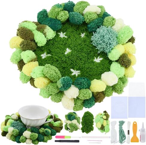 مجموعة WEBEEDY 3D Moss Latch Hook Coaster Kit DIY Latch Hook Set مع شبكة السنانير والتعليمات للبالغين المبتدئين، صناعة تطريز الأكواب DIY لتزيين المنزل هدية عيد الميلاد، 7.9 × 9.1 بوصة in Saudi Arabia