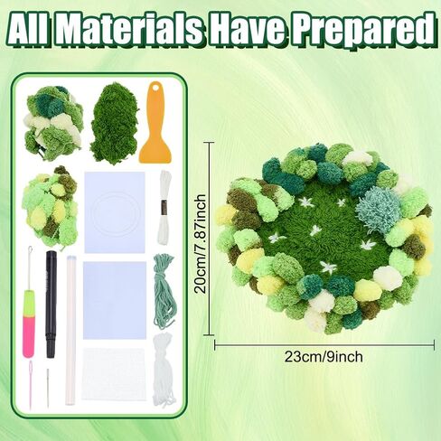 مجموعة WEBEEDY 3D Moss Latch Hook Coaster Kit DIY Latch Hook Set مع شبكة السنانير والتعليمات للبالغين المبتدئين، صناعة تطريز الأكواب DIY لتزيين المنزل هدية عيد الميلاد، 7.9 × 9.1 بوصة in Saudi Arabia