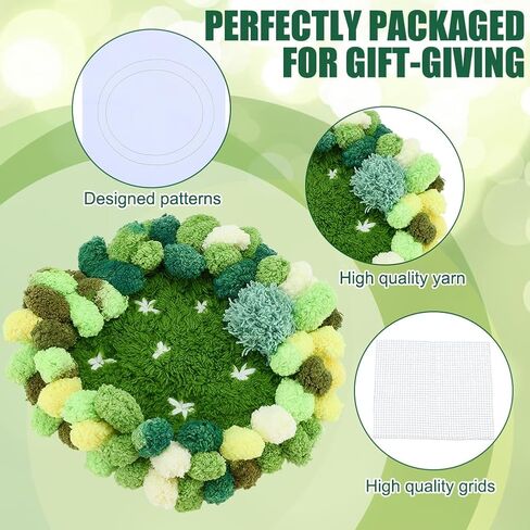 مجموعة WEBEEDY 3D Moss Latch Hook Coaster Kit DIY Latch Hook Set مع شبكة السنانير والتعليمات للبالغين المبتدئين، صناعة تطريز الأكواب DIY لتزيين المنزل هدية عيد الميلاد، 7.9 × 9.1 بوصة in Saudi Arabia