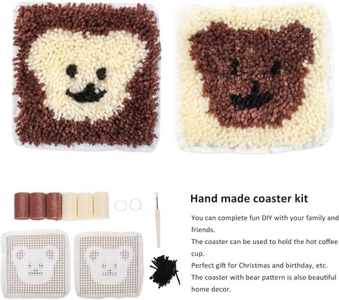 Latch Hook Kit Cup Coaster DIY Set Lovely Bear Pattern Home Decoration for Handcraft in Saudi Arabia