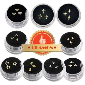 Chamon Gold Plated 18K Tooth Gems - 9 Boxes Cross Star Lightning Design 3mm-5mm Ultra-Thin Decorative Gem for Party and Cosplay DIY in Saudi Arabia