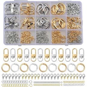 مجموعة أدوات صنع سلسلة المفاتيح الرئيسية 540 قطعة من حلقات مشبك حلية ذهبية وفضية، مشابك مشبك سلسلة المفاتيح، مشابك جراد البحر، حلقات القفز، سلاسل المفاتيح لحقيبة صنع سحر الحقيبة DIY لوازم المجوهرات الحرفية in Kuwait