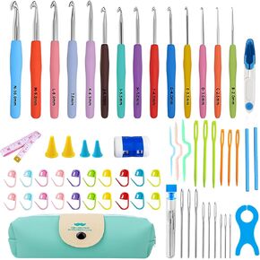 VOLYAR 14 Size Crochet Hook Set with case, 63 Pack Ergonomic Crochet Set 2mm(B)-10mm(N),Crochet Kit for Beginners, Long Crochet Needles in Saudi Arabia