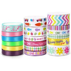 SANNIX 20 Pieces 3 Size Christmas Ribbons for Craft Holiday Printed Grosgrain Organza Satin Ribbons Metallic Glitter Fabric Ribbons Bulk Gift Wrapping Bow(20x2yd) in Kuwait
