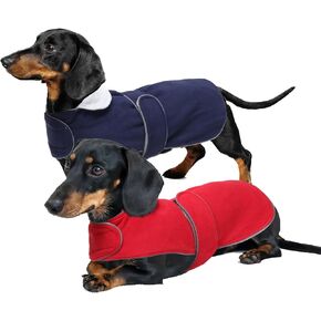 Geyecete 2 Pack Dachshund Coat Warm Thermal Quilted Dachshund Clothes,Dog Winter Coat with Warm Fleece Lining, Outdoor Dog Apparel-L-Red/Blue in Kuwait