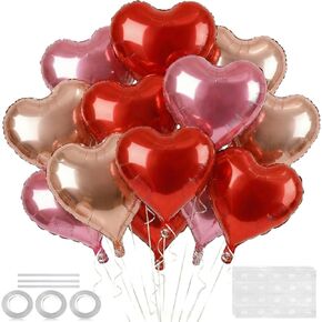 18 Inch Red Heart Balloons, 24 Pcs Valentine's Day Foil Heart Shaped Balloons Decoration for Romantic Valentines Wedding Bridal Shower Anniversary Engagement Valentine's Day Party Supplies in Saudi Arabia