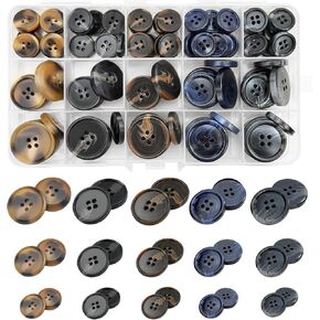 Assorted Buttons for Sewing Crafts,135Pcs 4-Hole Round Blazer Buttons, 5 Color (Brown Black Blue) 3 Size (15mm, 20mm, 25mm) Resin Button for Suit,Shirt,Coats,Clothes Sewing,DIY Craft in Saudi Arabia