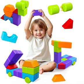 مكعبات بناء مغناطيسية، مكعبات تكديس مغناطيسية كبيرة للأطفال الصغار، مكعبات مغناطيسية ثلاثية الأبعاد مقاس 1.65 بوصة وأشكال متعددة، ألعاب مونتيسوري وحسية للأطفال من سن 1 إلى 3 سنوات (15 قطعة) in Kuwait