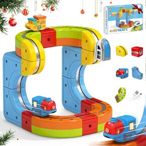 Flexible Magnetic DIY Electric Train Track Set for Toddlers 3+, 18 PCS Anti-Jam Magnetic Tracks, USB-Powered STEM Educational Toy Gift in Saudi Arabia