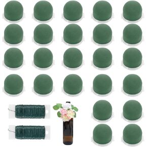 YBEATY 24PCS Mini Floral Foam Holder Round Florist Plant Form Blocks with 2 Rolls Green Floral Wire Wet Dry Artificial Fresh Flower Arrangement Supplies for Table Wedding Party Garden Wine Bottle Deco in Saudi Arabia
