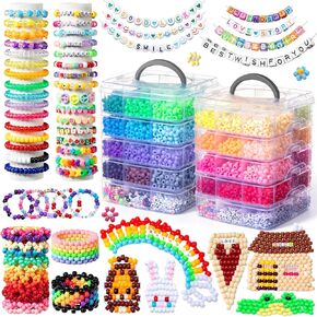 Simetufy 12000Pcs Pony Beads Kit, 48 Colors 6x9mm Kandi Beads Bulk for Friendship Bracelet Making Hair Braiding Kandi Jewelry Key Chains DIY Crafts Valentine's Day Gifts Christmas Gifts (2 Pack) in Kuwait