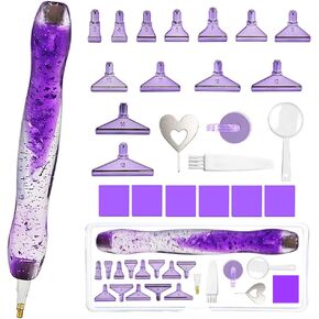 مجموعة أقلام الرسم الفنية الماسية - 26 قطعة 5D مريحة DIY أدوات الحفر إكسسوارات لوازم أرجوانية مع خيط لولبي مريح من الراتنج جوهرة نصائح فولاذية لقلم الأظافر الحرفية عبر غرزة حبة نقطة in Kuwait