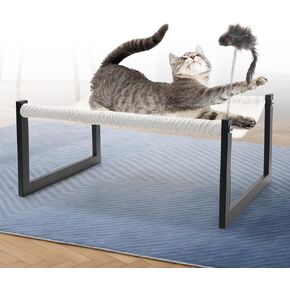 Elevated Cat Bed with 360° View - Rust-Proof Metal Frame, Removable Machine Washable Mattress (Thin), Includes Cat Toy - Easy Assembly in Kuwait