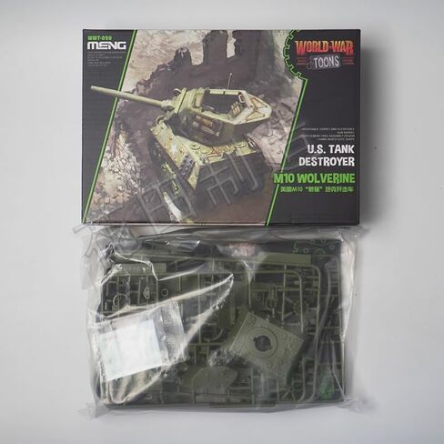 Meng WWT-020 World War Toons M10 Wolverine U.S. مجموعة نماذج المدمرة للدبابات، نمط الرسوم المتحركة، برج قابل للتدوير، برميل بندقية قابل للرفع، تجميع سريع خالٍ من الأسمنت in Kuwait