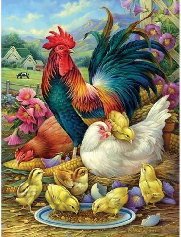 Bits and Pieces - 1000 Piece Jigsaw Puzzle for Adults 20" x 27"  - Chicken Yard - 1000 pc Farm Feeding Chickens and Rooster Chicks Jigsaw by Artist Oleg Gavrilov in Saudi Arabia