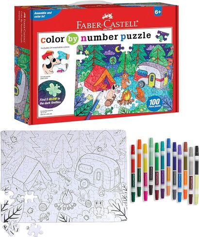 Faber-Castell Color by Number Puzzle, Camping - 100 Pieces, DIY Coloring Puzzle Set for Kids Ages 6+, Small in Saudi Arabia