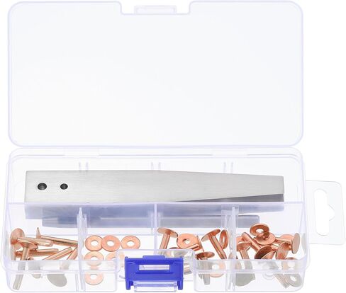 uxcell 18Set 3 Sizes Copper Rivets and Burrs Assortment Kit, Solid Leather Fastener with Burrs Setter and Rivet Fastener Install Setting Tool for Leather DIY Craft Supplies, Copper Tone in Saudi Arabia