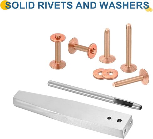 uxcell 18Set 3 Sizes Copper Rivets and Burrs Assortment Kit, Solid Leather Fastener with Burrs Setter and Rivet Fastener Install Setting Tool for Leather DIY Craft Supplies, Copper Tone in Saudi Arabia