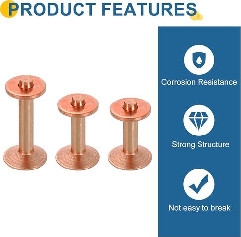uxcell 18Set 3 Sizes Copper Rivets and Burrs Assortment Kit, Solid Leather Fastener with Burrs Setter and Rivet Fastener Install Setting Tool for Leather DIY Craft Supplies, Copper Tone in Saudi Arabia