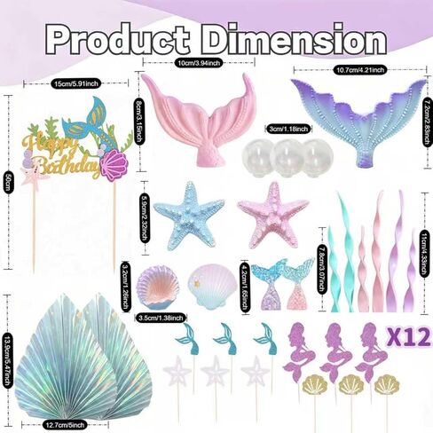 Mermaid Cake Topper- 32pcs Mermaid cake decorations with Mermaid Tail Seaweed ShellsStarfish, Little Mermaid cupcake toppers for Mermaid Birthday Party, Baby Shower, Under The SeaBirthday Party in Saudi Arabia