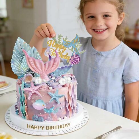 Mermaid Cake Topper- 32pcs Mermaid cake decorations with Mermaid Tail Seaweed ShellsStarfish, Little Mermaid cupcake toppers for Mermaid Birthday Party, Baby Shower, Under The SeaBirthday Party in Saudi Arabia