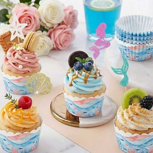 Mermaid Cake Topper- 32pcs Mermaid cake decorations with Mermaid Tail Seaweed ShellsStarfish, Little Mermaid cupcake toppers for Mermaid Birthday Party, Baby Shower, Under The SeaBirthday Party in Saudi Arabia
