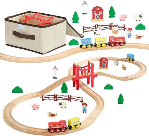 VEVOR 70PCS Wooden Train Set, with Magnetic Crane, Wood Train Track Toy for Kids Ages 3-8, Construction Crane Railway Set, Compatible with Major Brands, Christmas Birthday Toy for Toddlers Boys Girls in Saudi Arabia