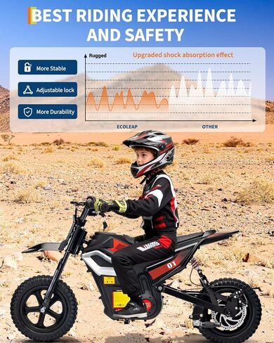 Electric Dirt Bike for Kids 10-12 Years, 350W Motor 14MPH Off-Road Motorcycle, 12" Fat Tire & Suspension, 24V Rechargeable Battery, 130lbs Load, Ideal Teen Boys Gift in Kuwait