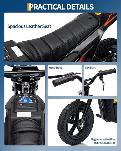 Electric Dirt Bike for Kids 10-12 Years, 350W Motor 14MPH Off-Road Motorcycle, 12" Fat Tire & Suspension, 24V Rechargeable Battery, 130lbs Load, Ideal Teen Boys Gift in Kuwait