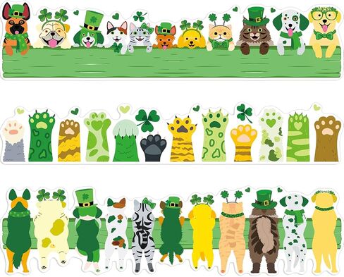 JarThenaAMCS 60Pcs St. Patrick's Day Bulletin Board Borders Green Pet Dog Cat Paw Print Self-Adhesive Trim Sticker Decals for Irish Holiday Home Classroom Office Party Wall Decor in Saudi Arabia
