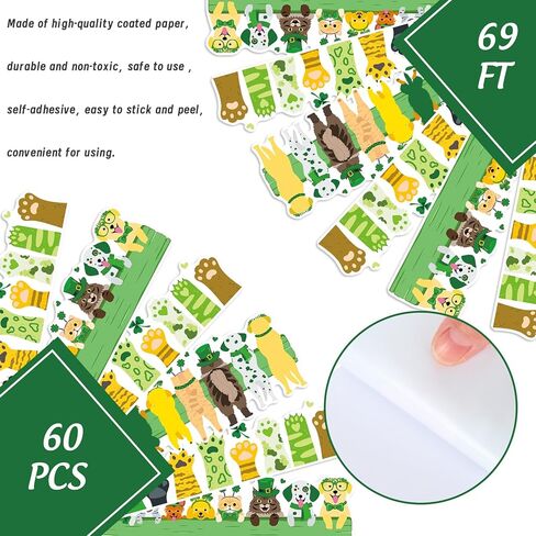 JarThenaAMCS 60Pcs St. Patrick's Day Bulletin Board Borders Green Pet Dog Cat Paw Print Self-Adhesive Trim Sticker Decals for Irish Holiday Home Classroom Office Party Wall Decor in Saudi Arabia