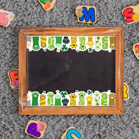 JarThenaAMCS 60Pcs St. Patrick's Day Bulletin Board Borders Green Pet Dog Cat Paw Print Self-Adhesive Trim Sticker Decals for Irish Holiday Home Classroom Office Party Wall Decor in Saudi Arabia