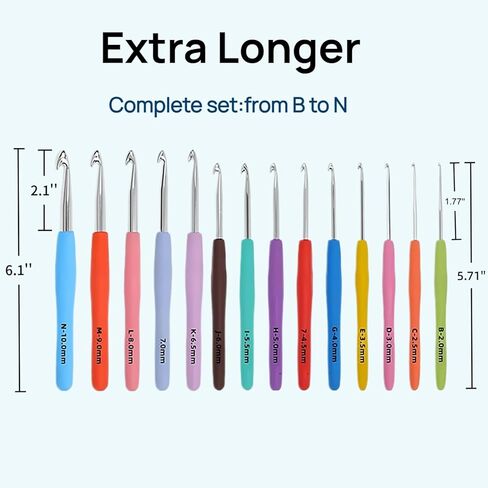 VOLYAR 14 Size Crochet Hook Set with case, 63 Pack Ergonomic Crochet Set 2mm(B)-10mm(N),Crochet Kit for Beginners, Long Crochet Needles in Saudi Arabia