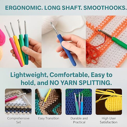 VOLYAR 14 Size Crochet Hook Set with case, 63 Pack Ergonomic Crochet Set 2mm(B)-10mm(N),Crochet Kit for Beginners, Long Crochet Needles in Saudi Arabia
