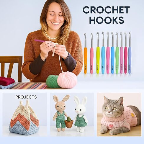 VOLYAR 14 Size Crochet Hook Set with case, 63 Pack Ergonomic Crochet Set 2mm(B)-10mm(N),Crochet Kit for Beginners, Long Crochet Needles in Saudi Arabia