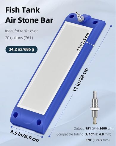 Pawfly Aquarium Air Stone، فقاعات خزان الأسماك مقاس 11 بوصة، شريط حجري هوائي لخزان الأسماك الفقاعي الناعم، ديكورات فقاعات حوض السمك لمضخة الهواء، موزع فقاعات الأكسجين للبركة والزراعة المائية، أزرق in Saudi Arabia