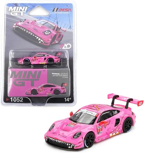 نموذج سيارة Diecast متوافق مع Porsche 911 GT3 R #77 AO Racing 2024 IMSA Road America (وردي) إصدار محدود من Mini GT MGT01052 in Kuwait