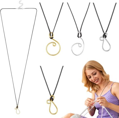 NBEADS 4 Pcs Adjustable Portuguese Knitting Necklace, 17in Yarn Tension Control Tool, Music Note Aluminum Knitting Pin for Knitters, Crochet Project in Saudi Arabia