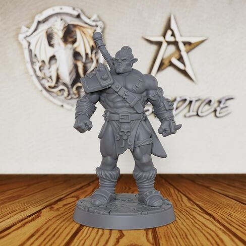 Heroic Un Painted Fantasy Minis - شخصية لعبة مصغرة احترافية مقاس 32 مم للعب الأدوار وTTRPG، منمنمات ألعاب الطاولة التفصيلية لـ Dungeon Masters - 5.8 سم Half Orc Warrior (AS406) in Kuwait