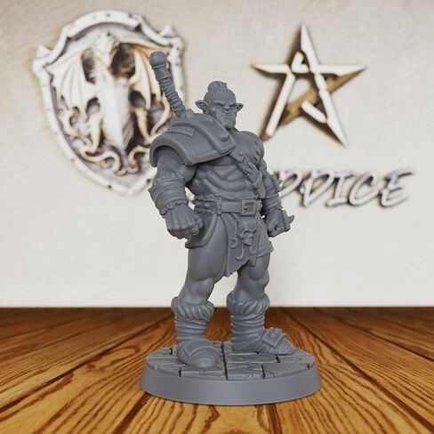 Heroic Un Painted Fantasy Minis - شخصية لعبة مصغرة احترافية مقاس 32 مم للعب الأدوار وTTRPG، منمنمات ألعاب الطاولة التفصيلية لـ Dungeon Masters - 5.8 سم Half Orc Warrior (AS406) in Kuwait