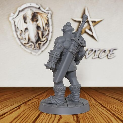 Heroic Un Painted Fantasy Minis - شخصية لعبة مصغرة احترافية مقاس 32 مم للعب الأدوار وTTRPG، منمنمات ألعاب الطاولة التفصيلية لـ Dungeon Masters - 5.8 سم Half Orc Warrior (AS406) in Kuwait