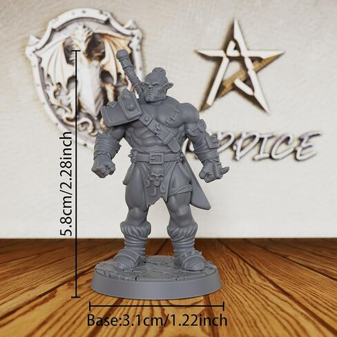 Heroic Un Painted Fantasy Minis - شخصية لعبة مصغرة احترافية مقاس 32 مم للعب الأدوار وTTRPG، منمنمات ألعاب الطاولة التفصيلية لـ Dungeon Masters - 5.8 سم Half Orc Warrior (AS406) in Kuwait
