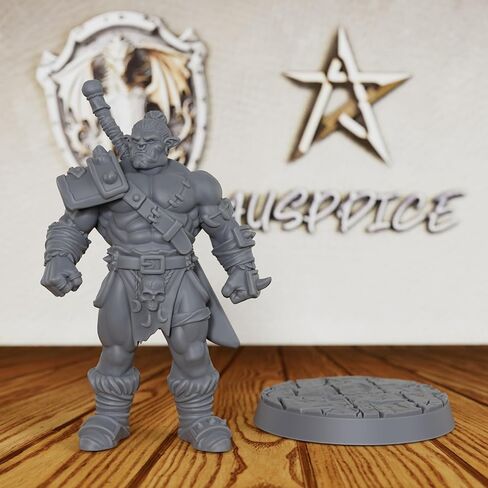 Heroic Un Painted Fantasy Minis - شخصية لعبة مصغرة احترافية مقاس 32 مم للعب الأدوار وTTRPG، منمنمات ألعاب الطاولة التفصيلية لـ Dungeon Masters - 5.8 سم Half Orc Warrior (AS406) in Kuwait