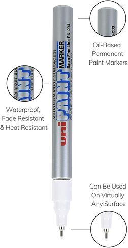 Uni-Ball Uni Paint PX-203 Oil-Based Paint Markers, Extra Fine Line (0.8mm), Silver, 2 Count in Saudi Arabia